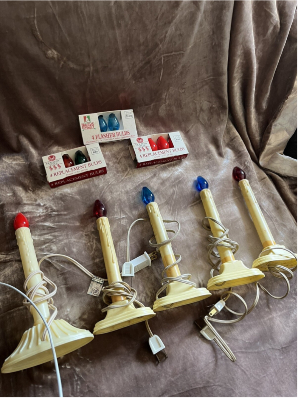Vintage Christmas Drip Candle Lights Lot OF 5 WITH 3 BOXES OF VINTAGE LIGHTBULBS
